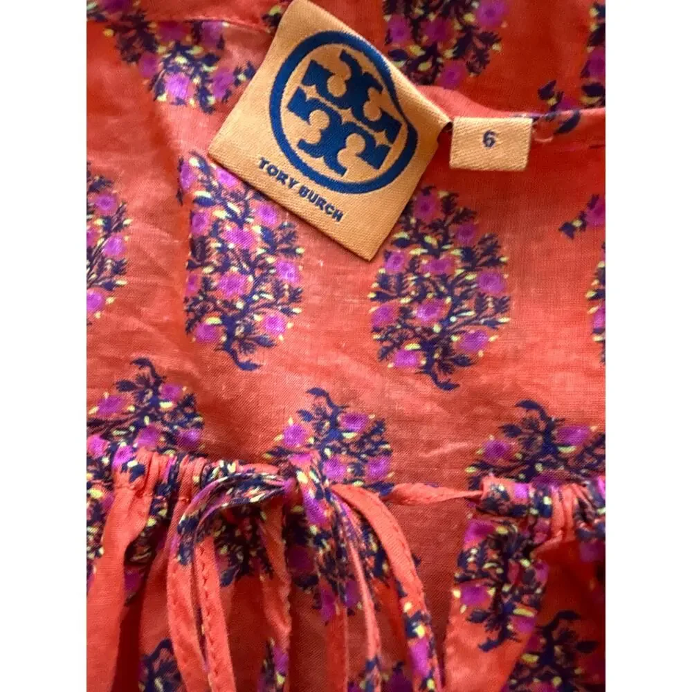 Tory Burch Evelina Cinch Waist‎ Cotton Voile Tunic Top Size 6